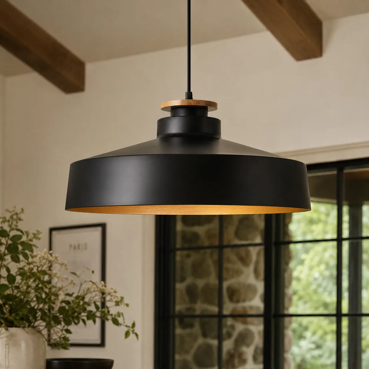 Nara Nordic Wood Accent Metal Dome Pendant Light