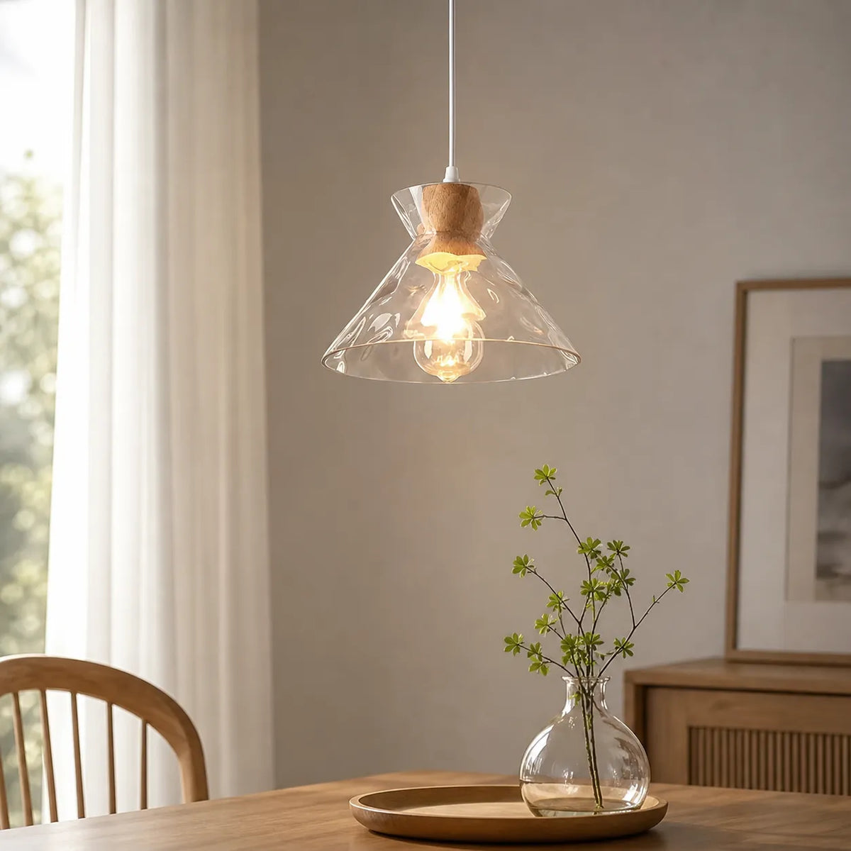 Carmen Nordic Water-Pattern Glass & Wood Pendant Light