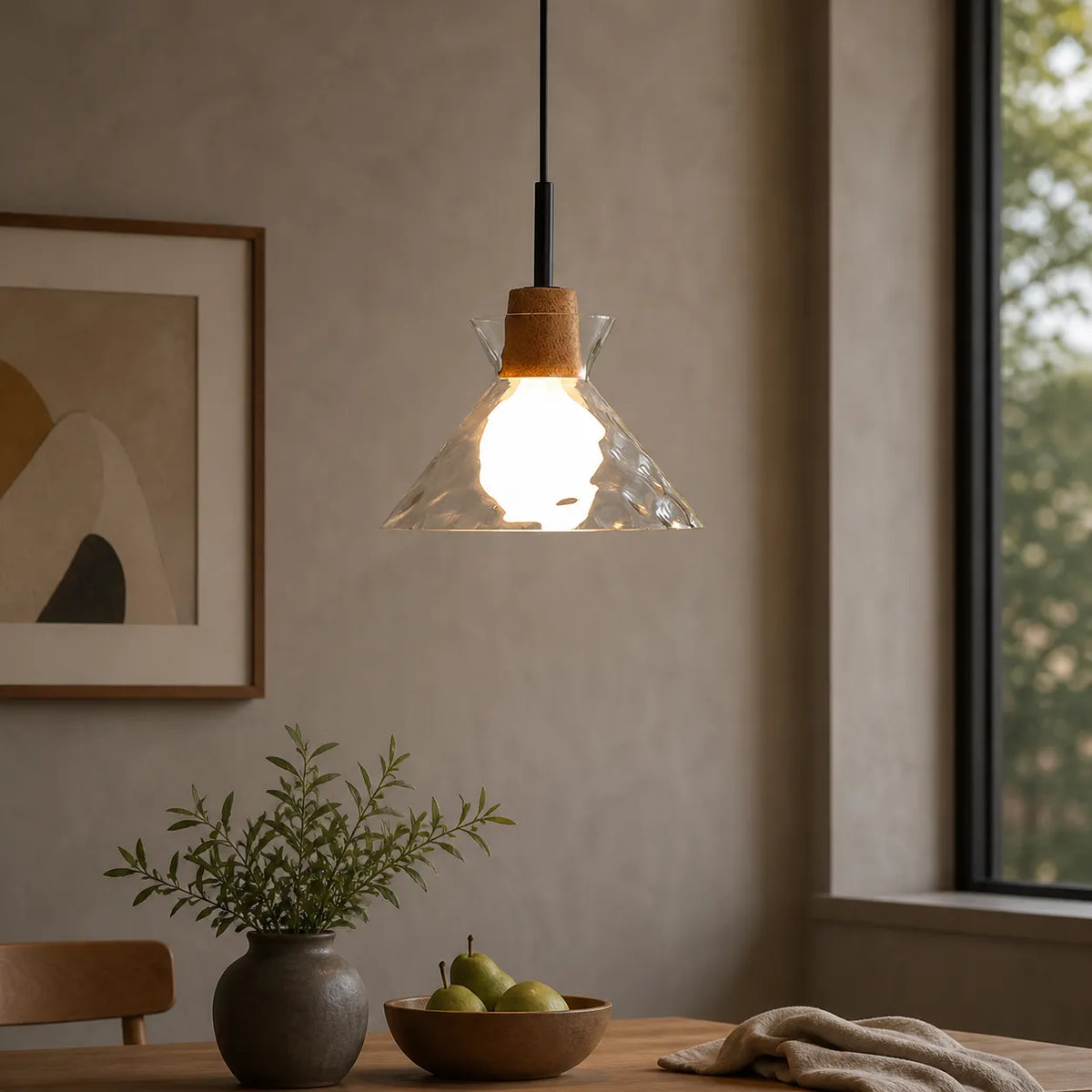Carmen Nordic Water-Pattern Glass & Wood Pendant Light