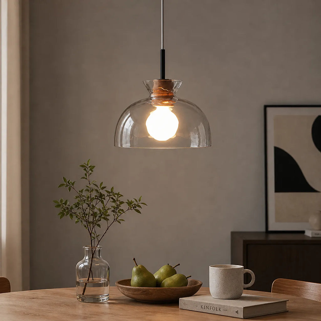 Carmen Nordic Water-Pattern Glass & Wood Pendant Light