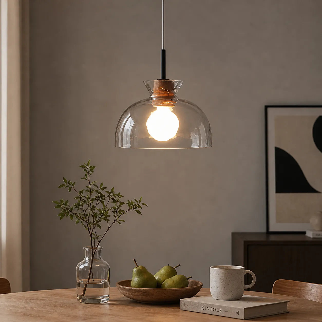 Nordic Glass Dome Pendant Light with Exposed Bulb Design