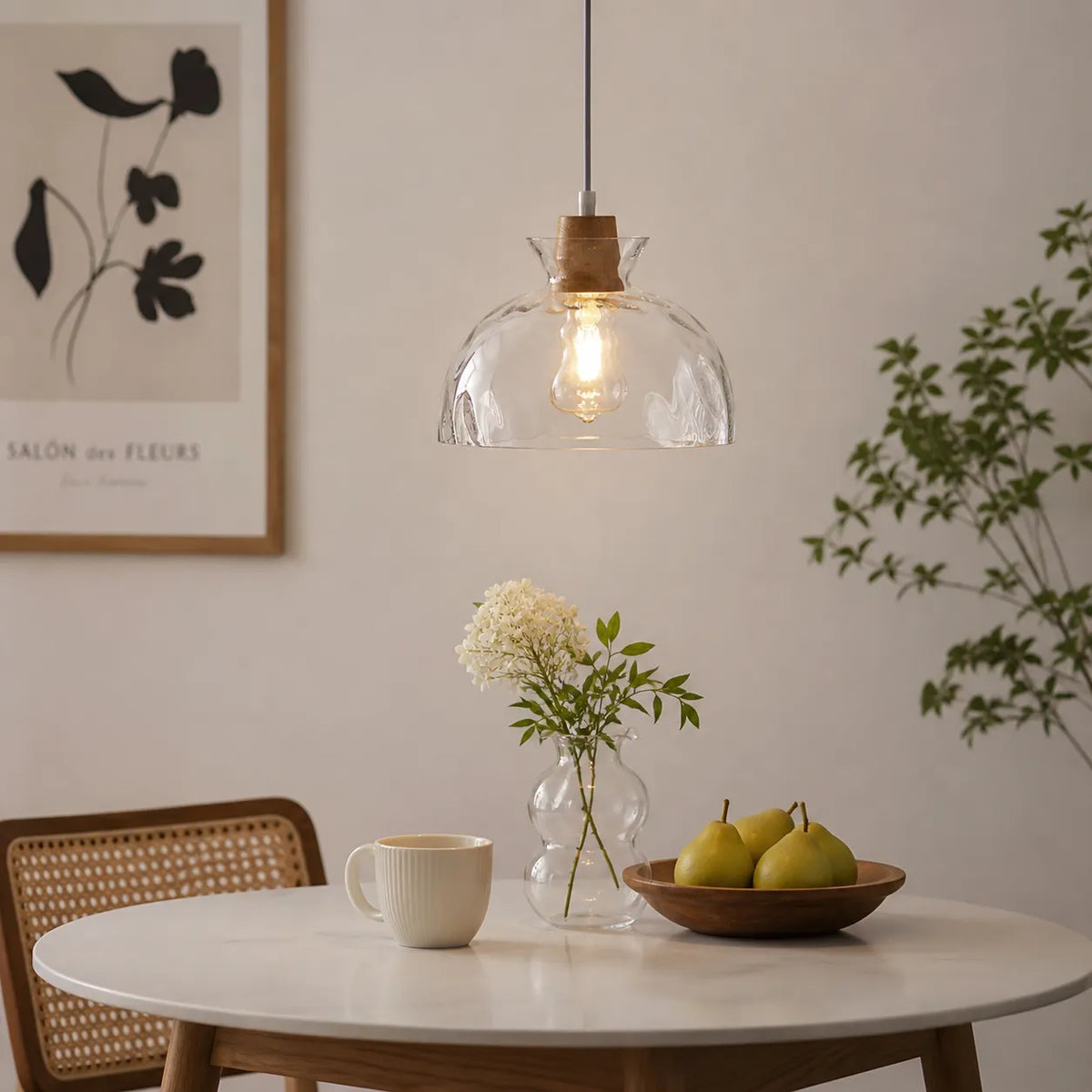 Carmen Nordic Water-Pattern Glass & Wood Pendant Light