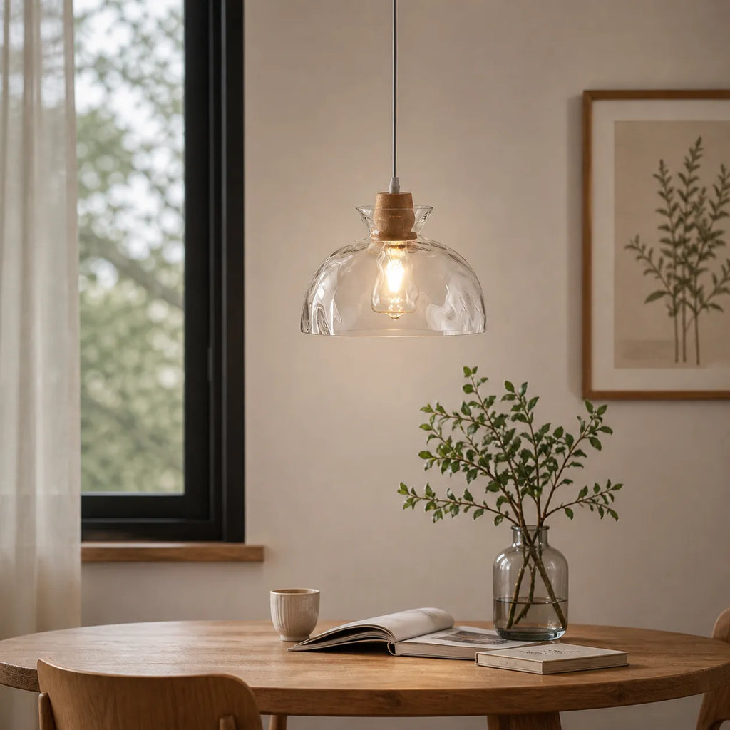 Carmen Nordic Water-Pattern Glass & Wood Pendant Light