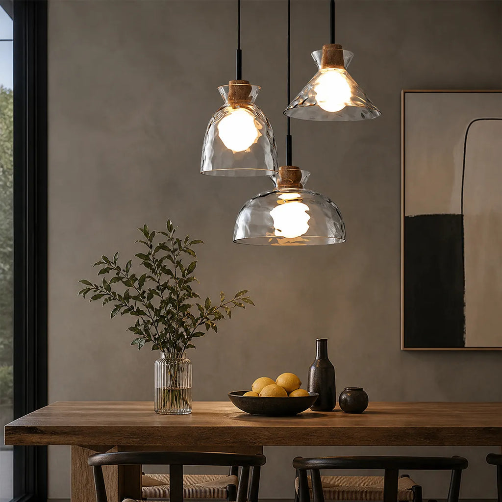 Carmen Nordic Water-Pattern Glass & Wood Pendant Light