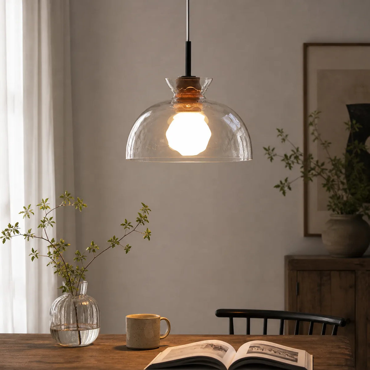 Carmen Nordic Water-Pattern Glass & Wood Pendant Light