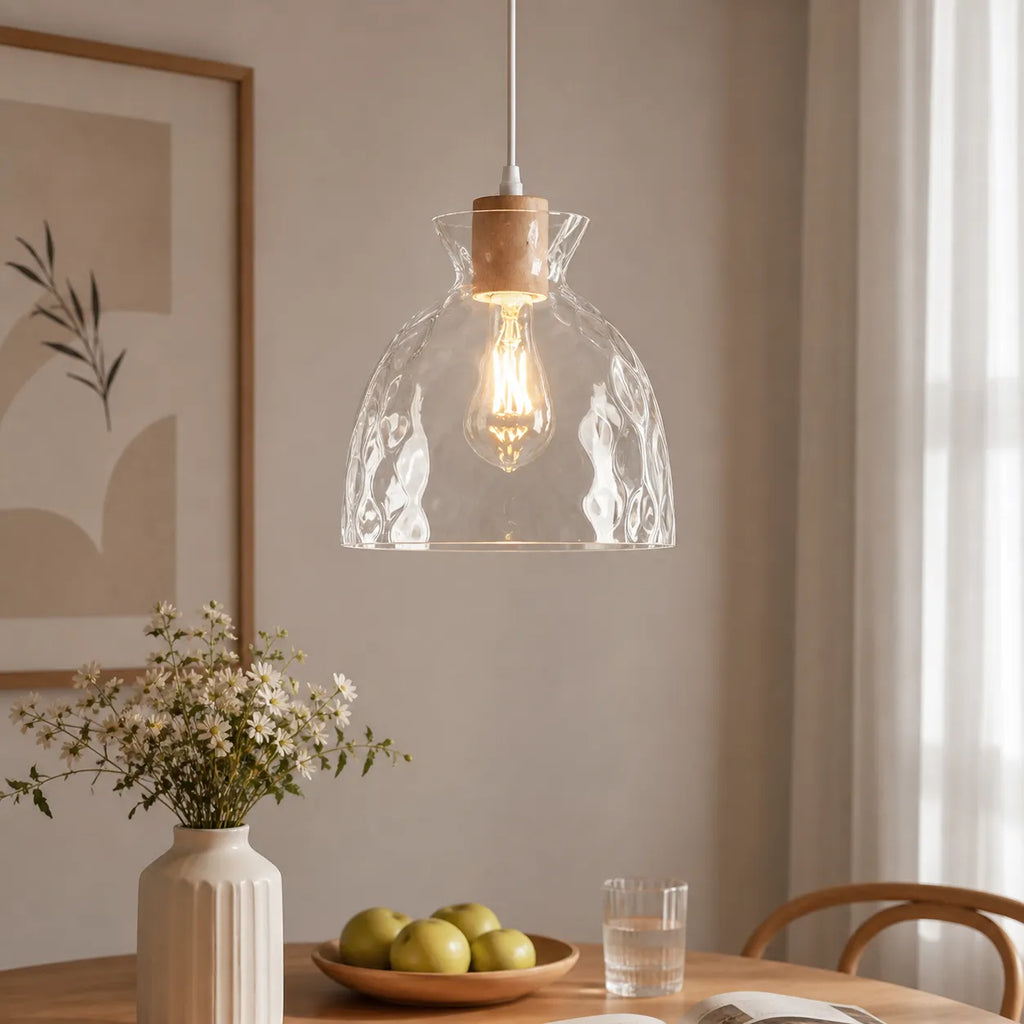 Carmen Nordic Water-Pattern Glass & Wood Pendant Light