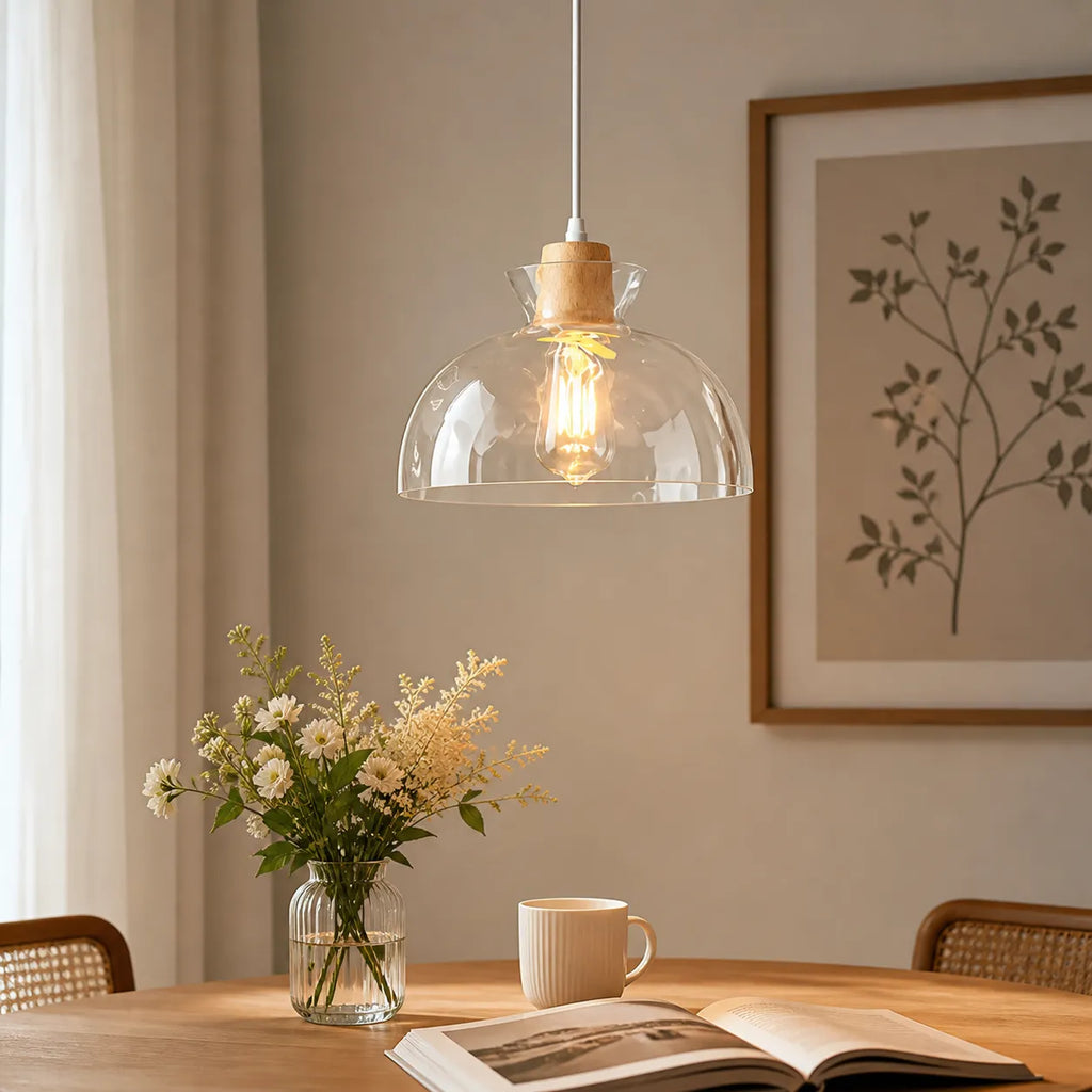 Carmen Nordic Water-Pattern Glass & Wood Pendant Light