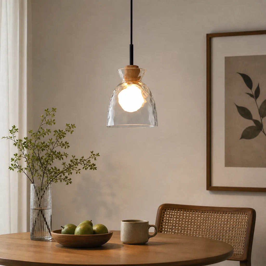 Carmen Nordic Water-Pattern Glass & Wood Pendant Light
