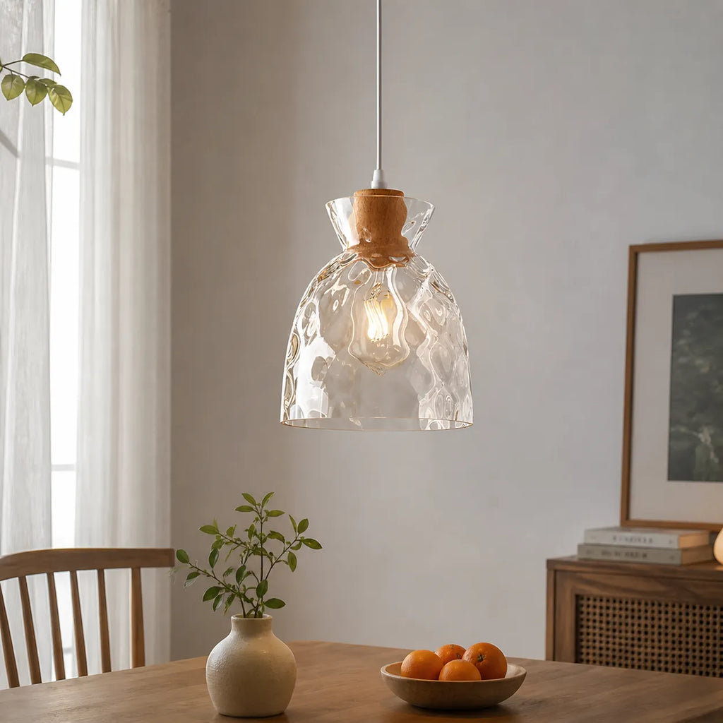 Carmen Nordic Water-Pattern Glass & Wood Pendant Light