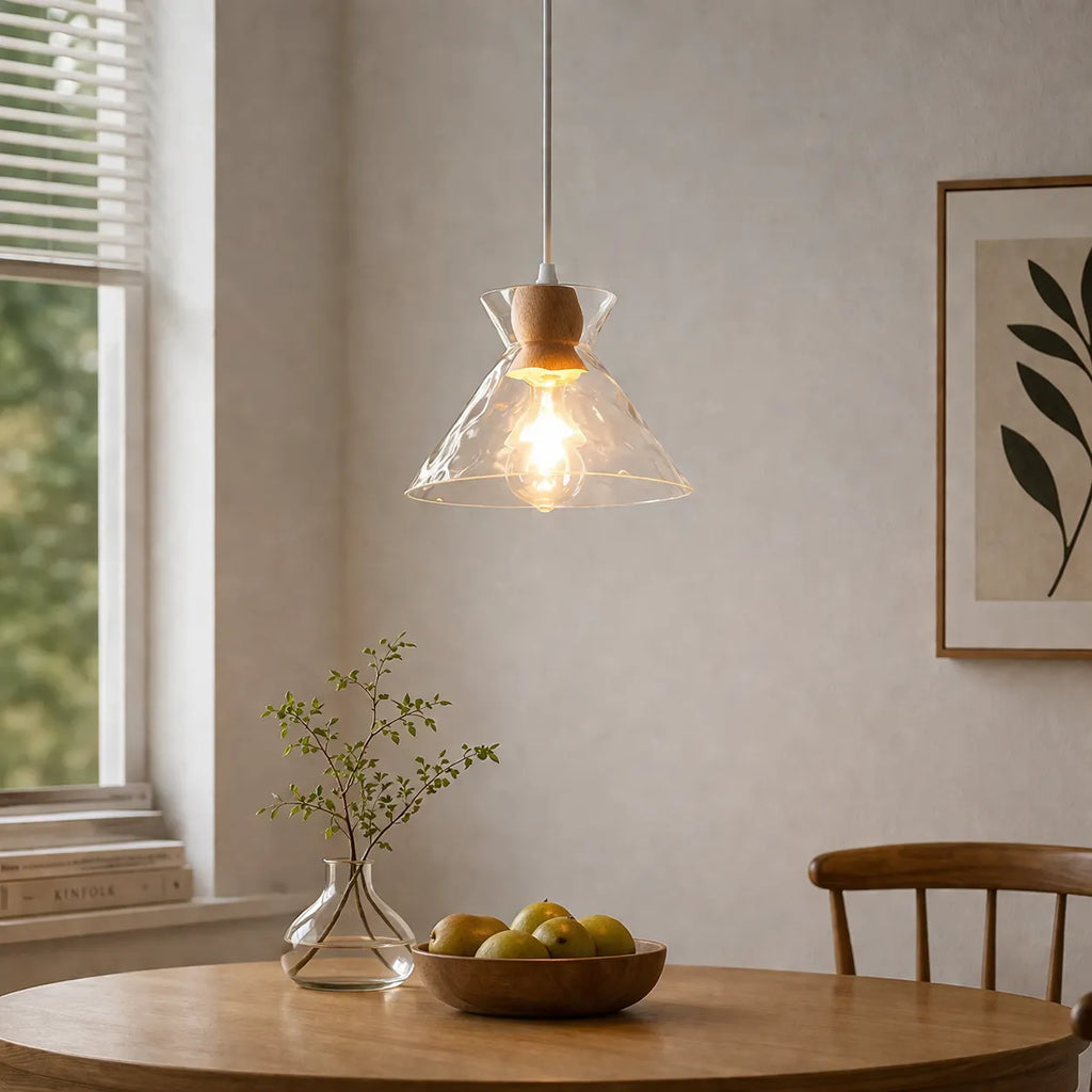 Carmen Nordic Water-Pattern Glass & Wood Pendant Light