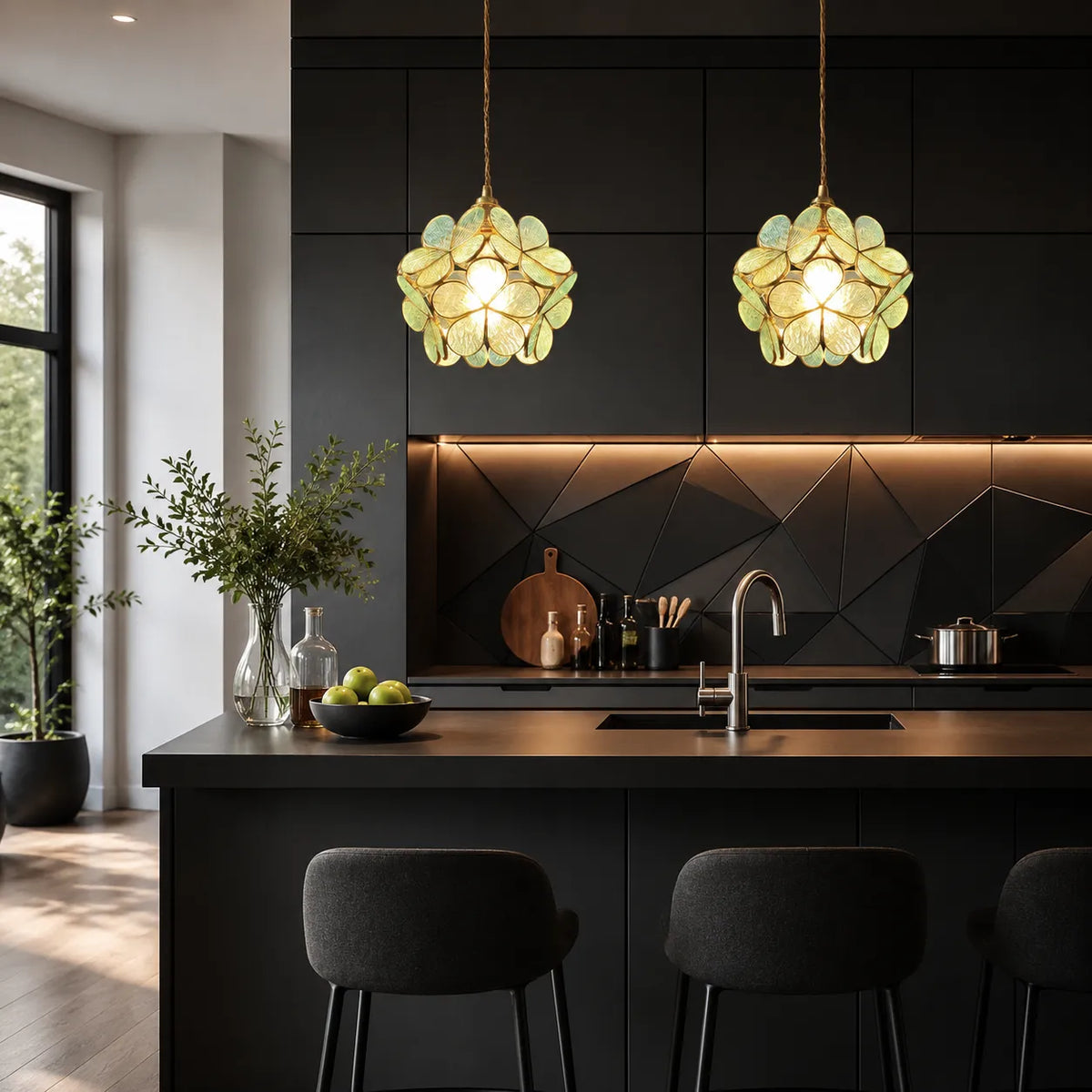 Idris Nordic Sculpted Glass Petal Pendant Light