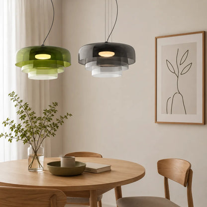 Nordic Glass Pendant Light with Layered Celestial Form