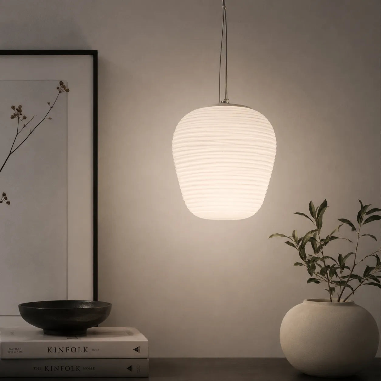 Nordic Modern Ribbed Opal White Globe Glass Pendant Light