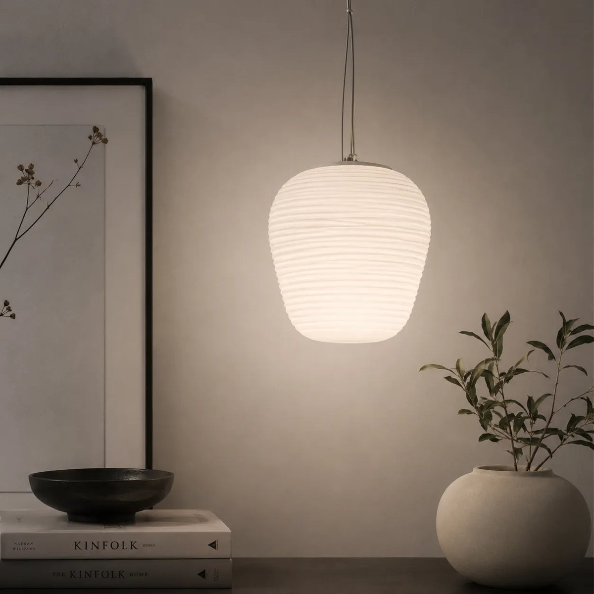 Elio Nordic Ribbed Opal Glass Pendant Light