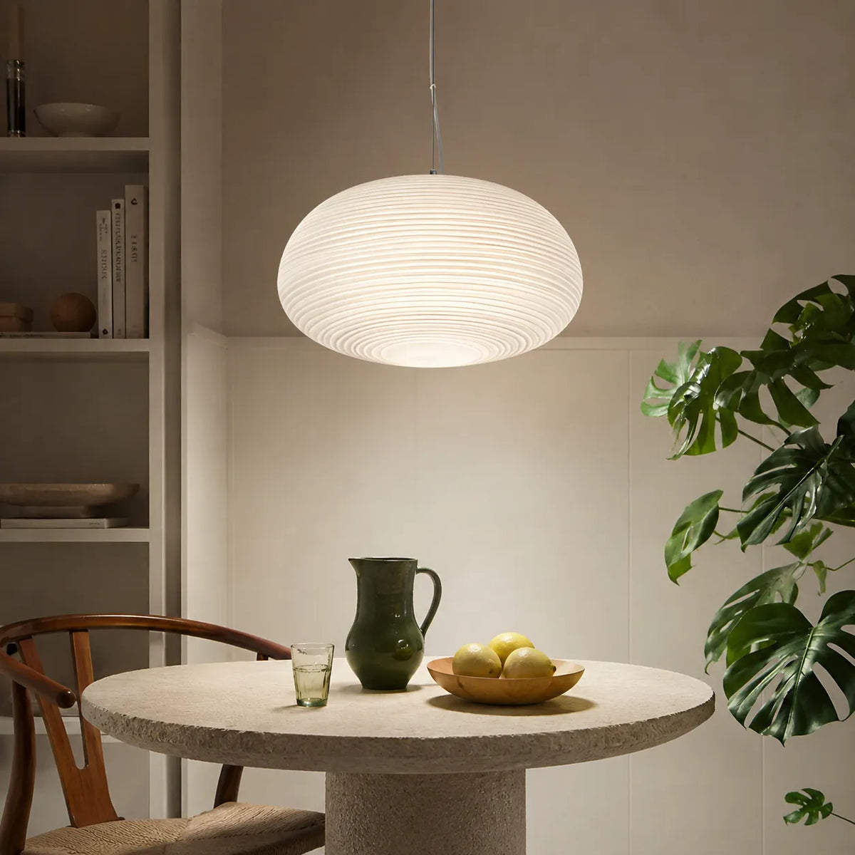 Elio Nordic Ribbed Opal Glass Pendant Light