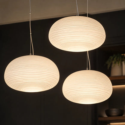 Nordic Modern Ribbed Opal White Globe Glass Pendant Light