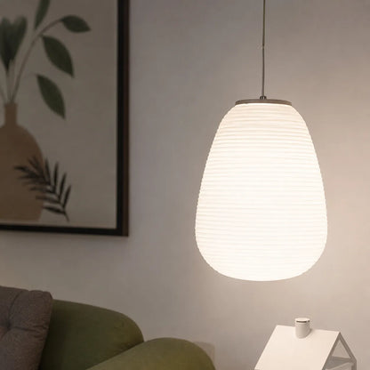 Nordic Modern Ribbed Opal White Globe Glass Pendant Light