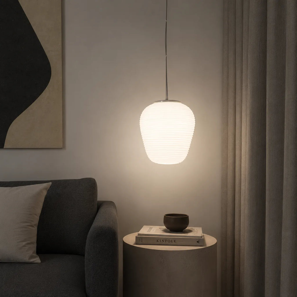 Elio Nordic Ribbed Opal Glass Pendant Light