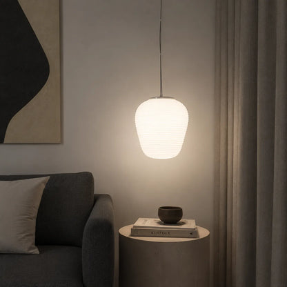 Nordic Modern Ribbed Opal White Globe Glass Pendant Light