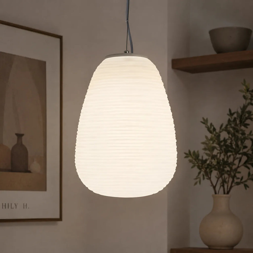 Elio Nordic Ribbed Opal Glass Pendant Light