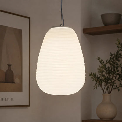 Nordic Modern Ribbed Opal White Globe Glass Pendant Light