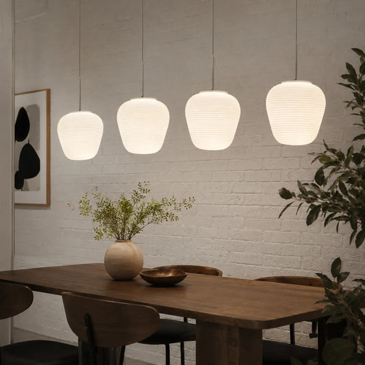 Nordic Modern Ribbed Opal White Globe Glass Pendant Light