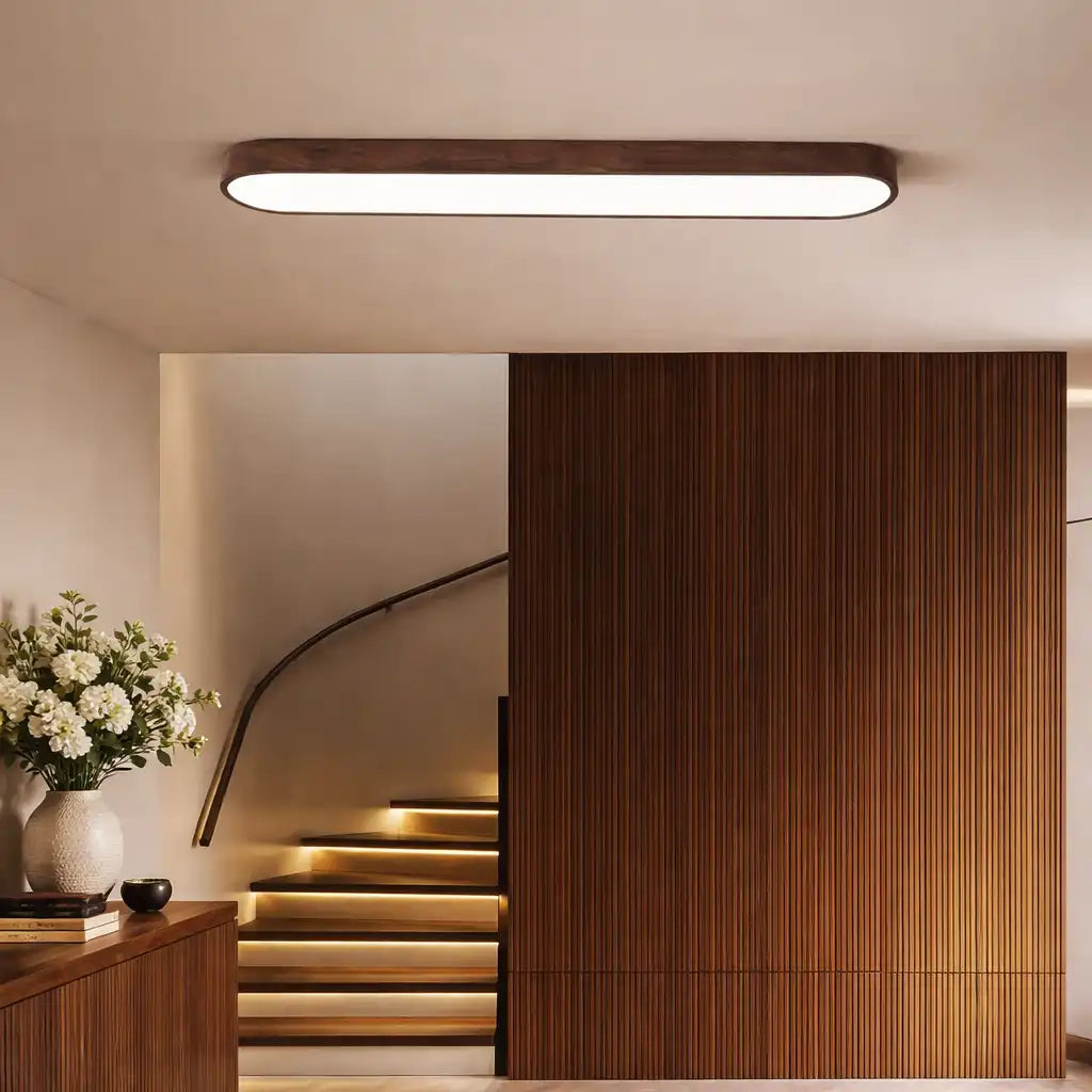 Dimitri Nordic Oval Wood-Grain LED Ceiling Light