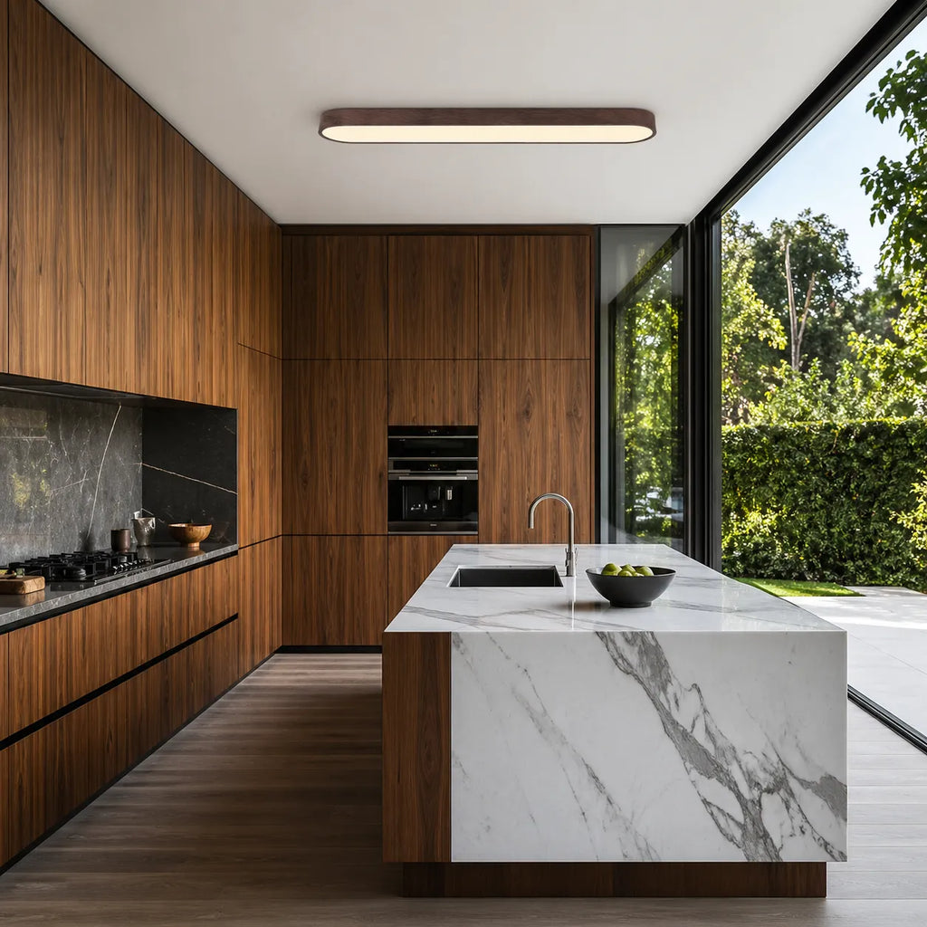 Dimitri Nordic Oval Wood-Grain LED Ceiling Light