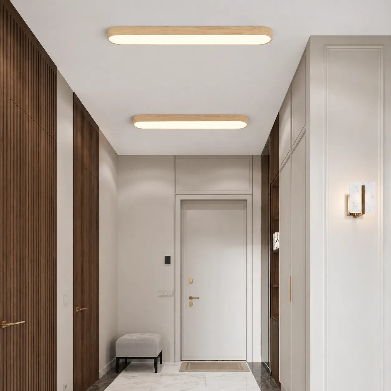 Nordic Oval LED Ceiling Light with Wood Accent
