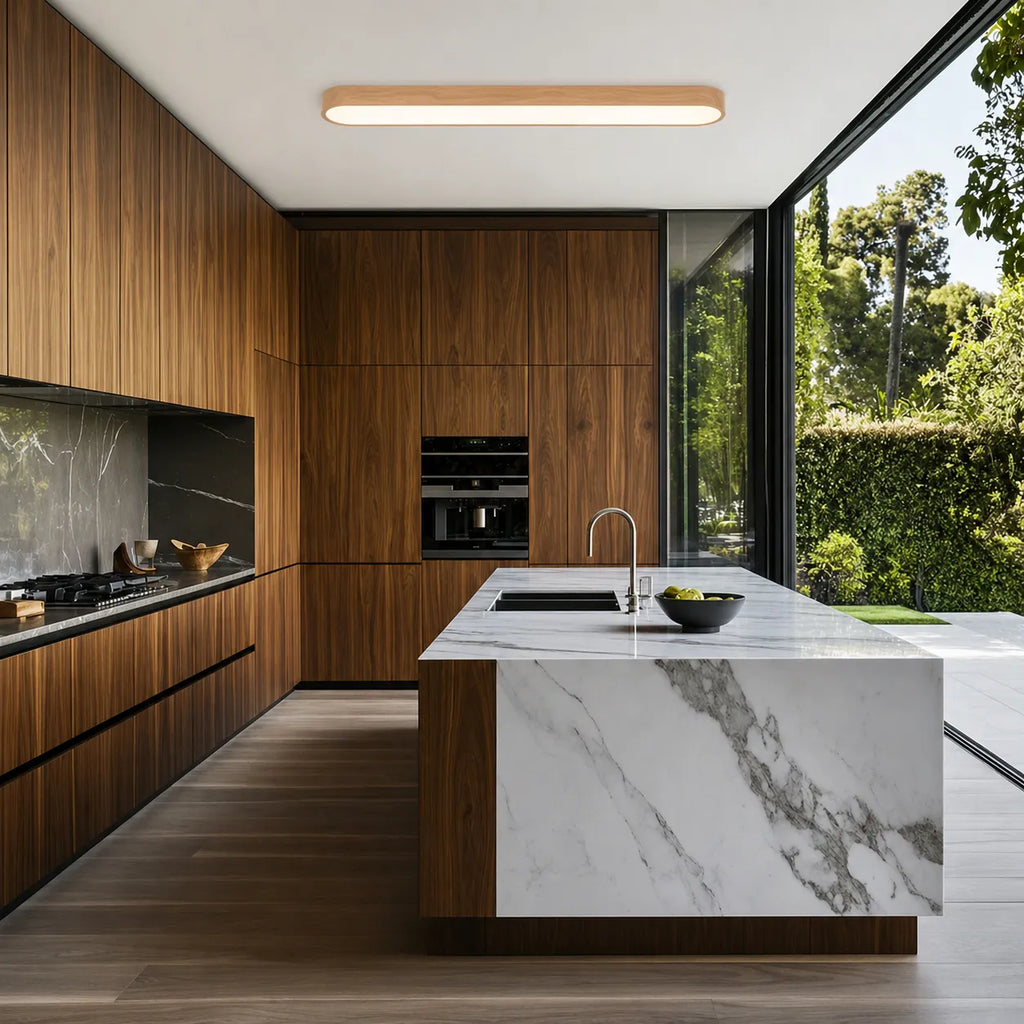 Dimitri Nordic Oval Wood-Grain LED Ceiling Light