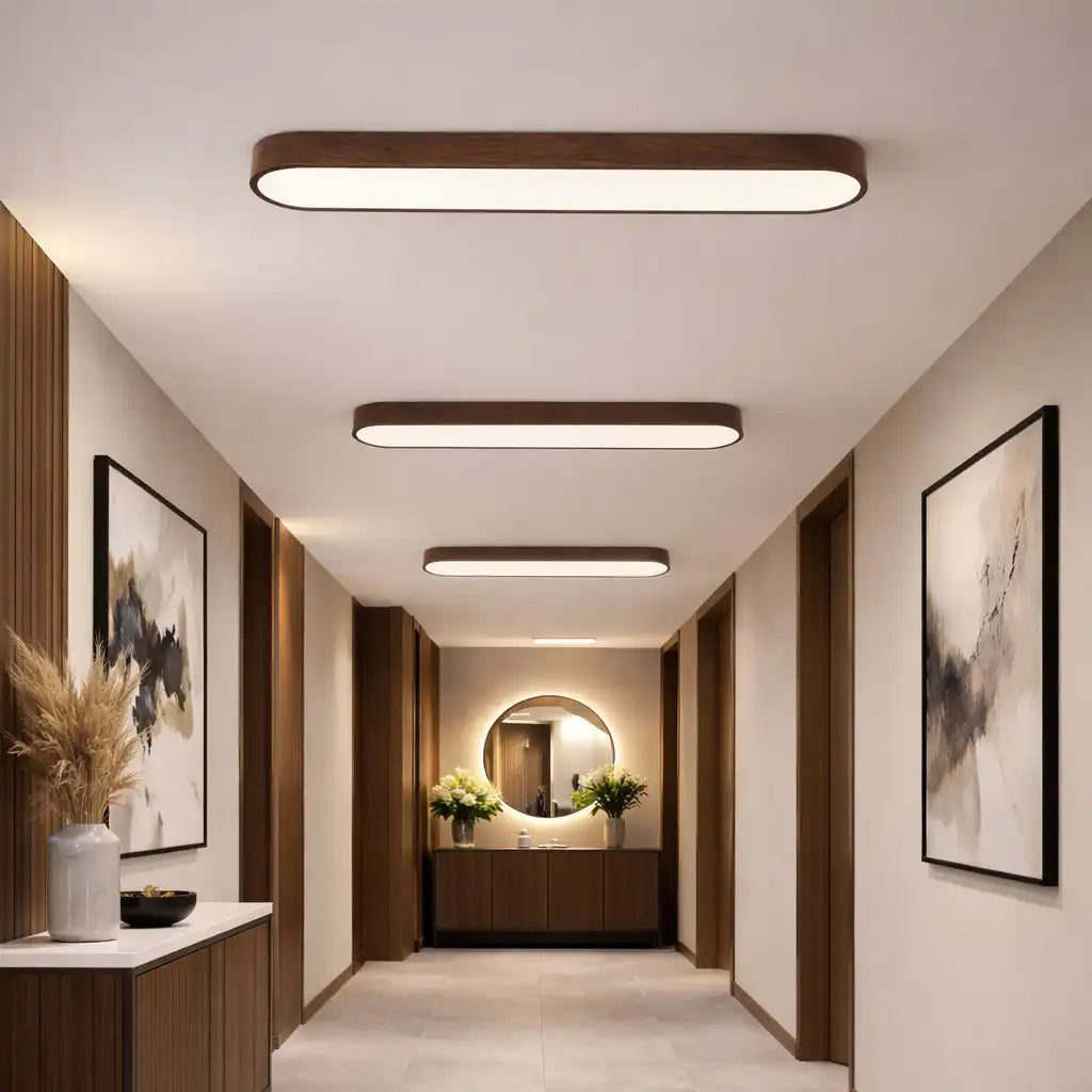 Dimitri Nordic Oval Wood-Grain LED Ceiling Light