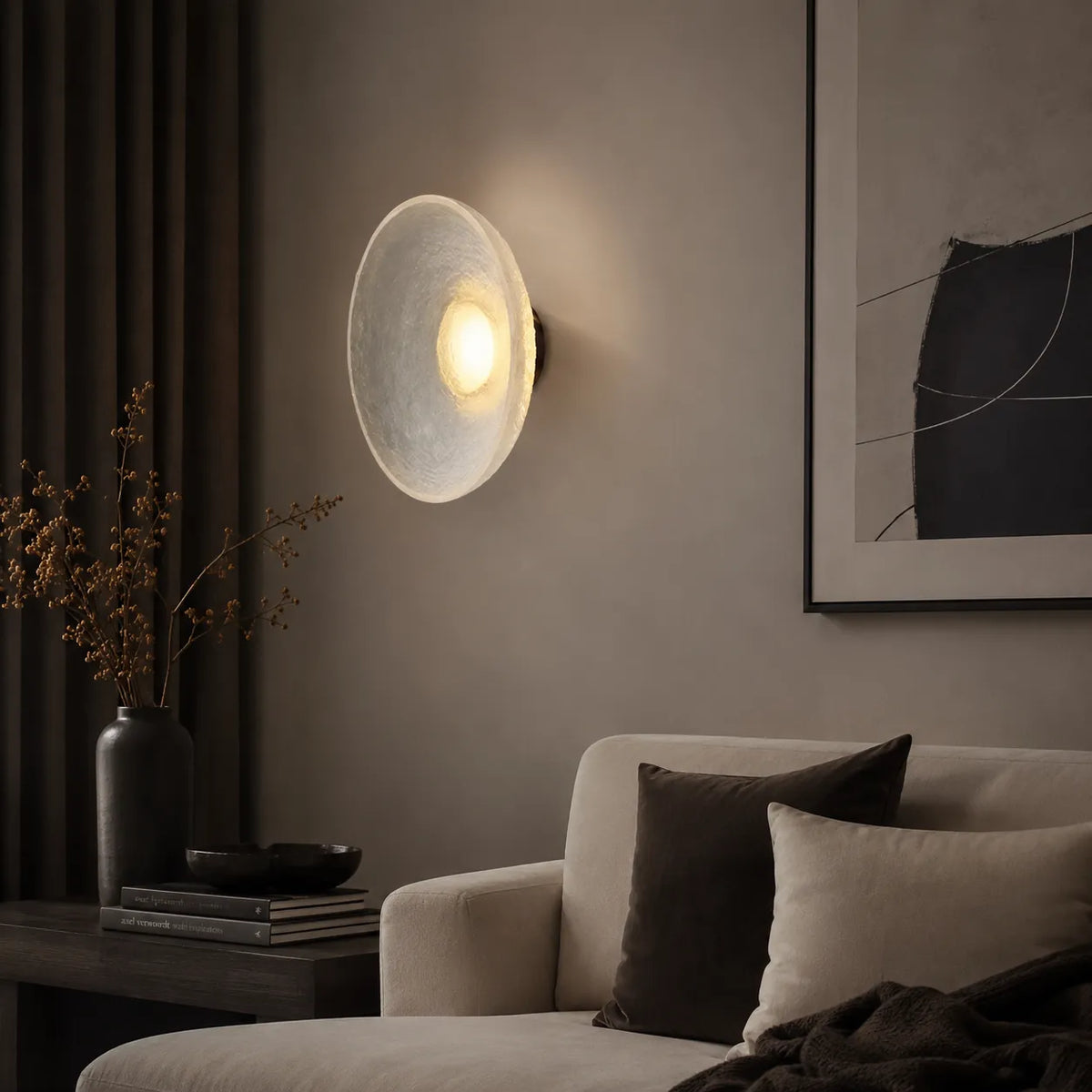 Avara Nordic Textured Resin Round LED Wall Light