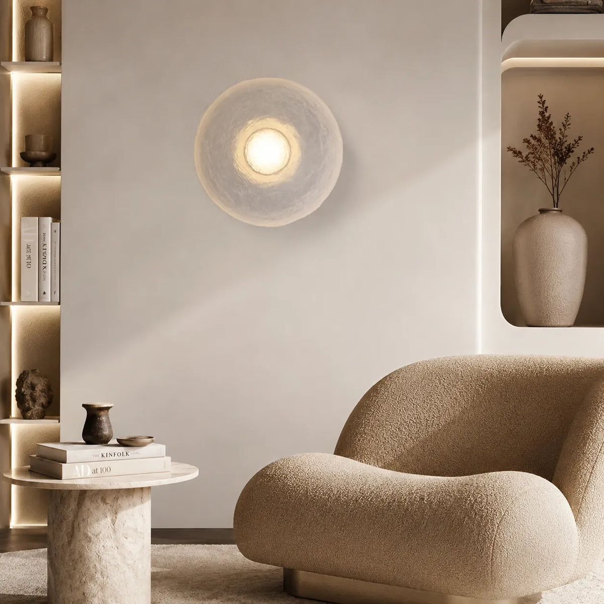 Avara Nordic Textured Resin Round LED Wall Light