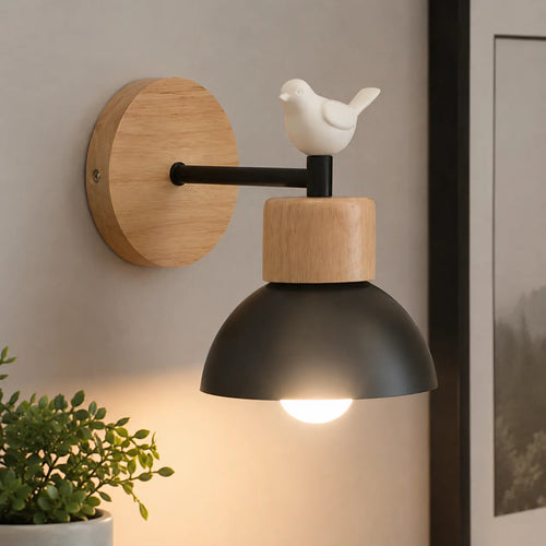 Nordic Wood Accent Iron LED Wall Sconce Light