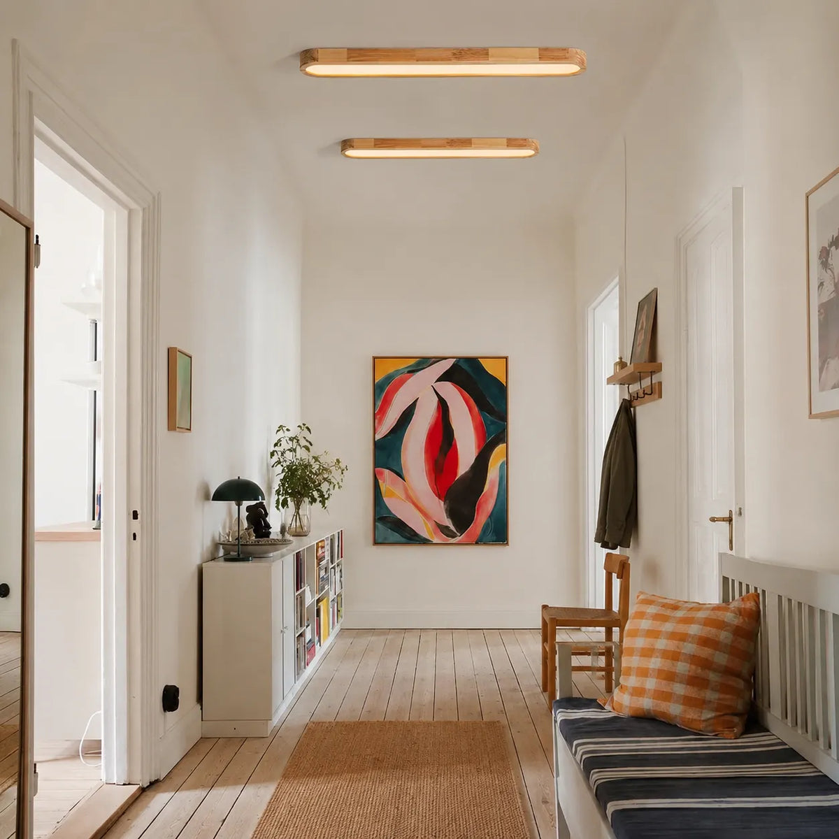 Wallis Nordic Wood Accent Linear LED Ceiling Light