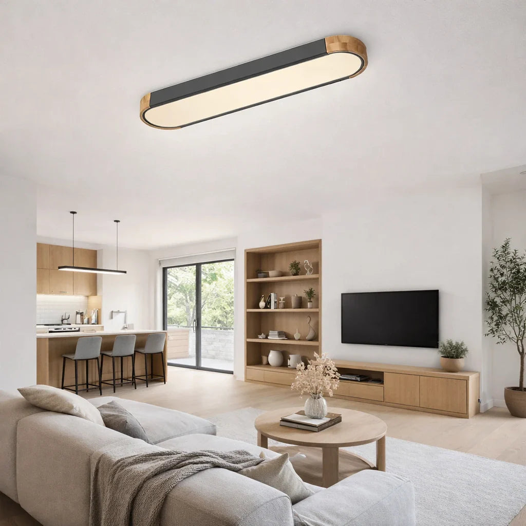 Lennox Modern Oval Wood Accent LED Flush Mount Ceiling Light