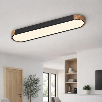 Oval Flush Mount LED Ceiling Light with Wood Accent
