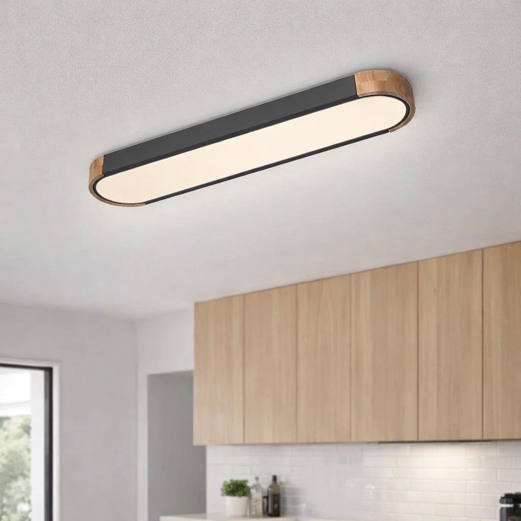 Lennox Modern Oval Wood Accent LED Flush Mount Ceiling Light