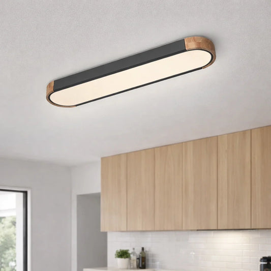 Oval Flush Mount LED Ceiling Light with Wood Accent