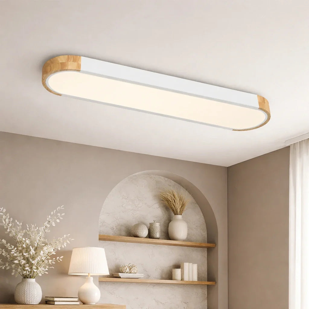 Lennox Modern Oval Wood Accent LED Flush Mount Ceiling Light