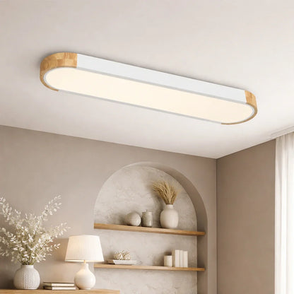 Oval Flush Mount LED Ceiling Light with Wood Accent