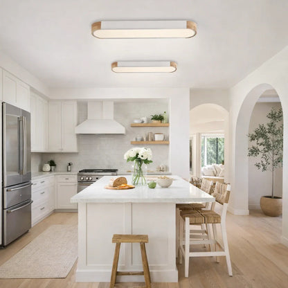 Oval Flush Mount LED Ceiling Light with Wood Accent