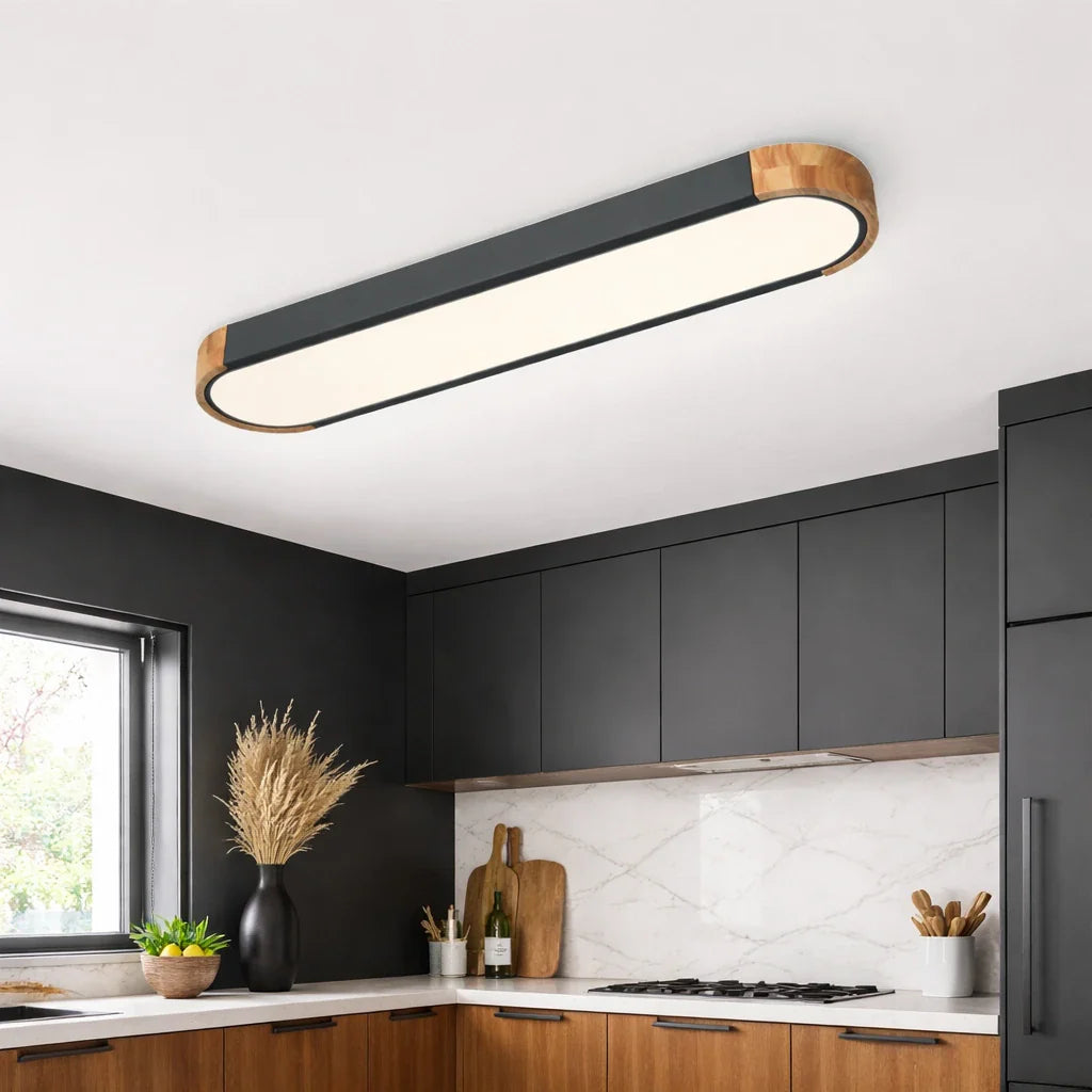 Lennox Modern Oval Wood Accent LED Flush Mount Ceiling Light