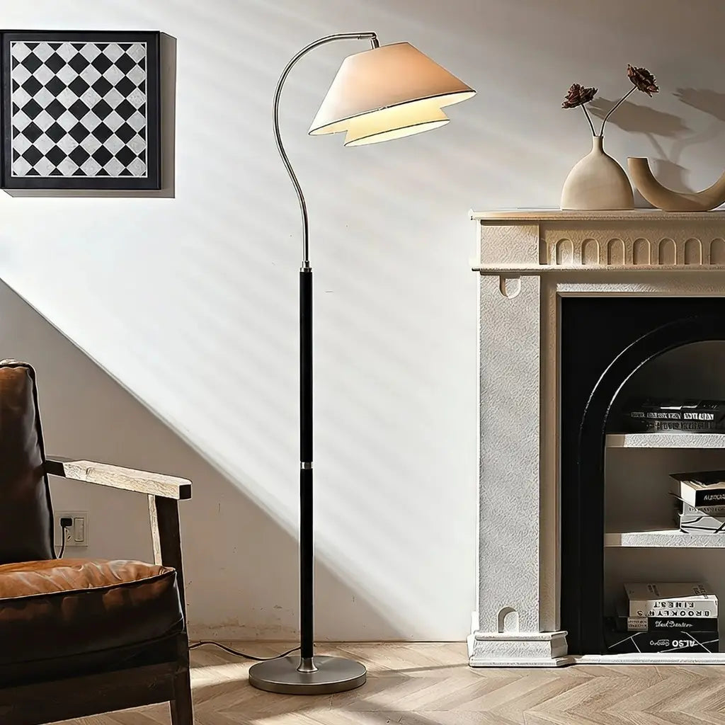 Sven Mid-Century Wood & Fabric Arc Floor Lamp