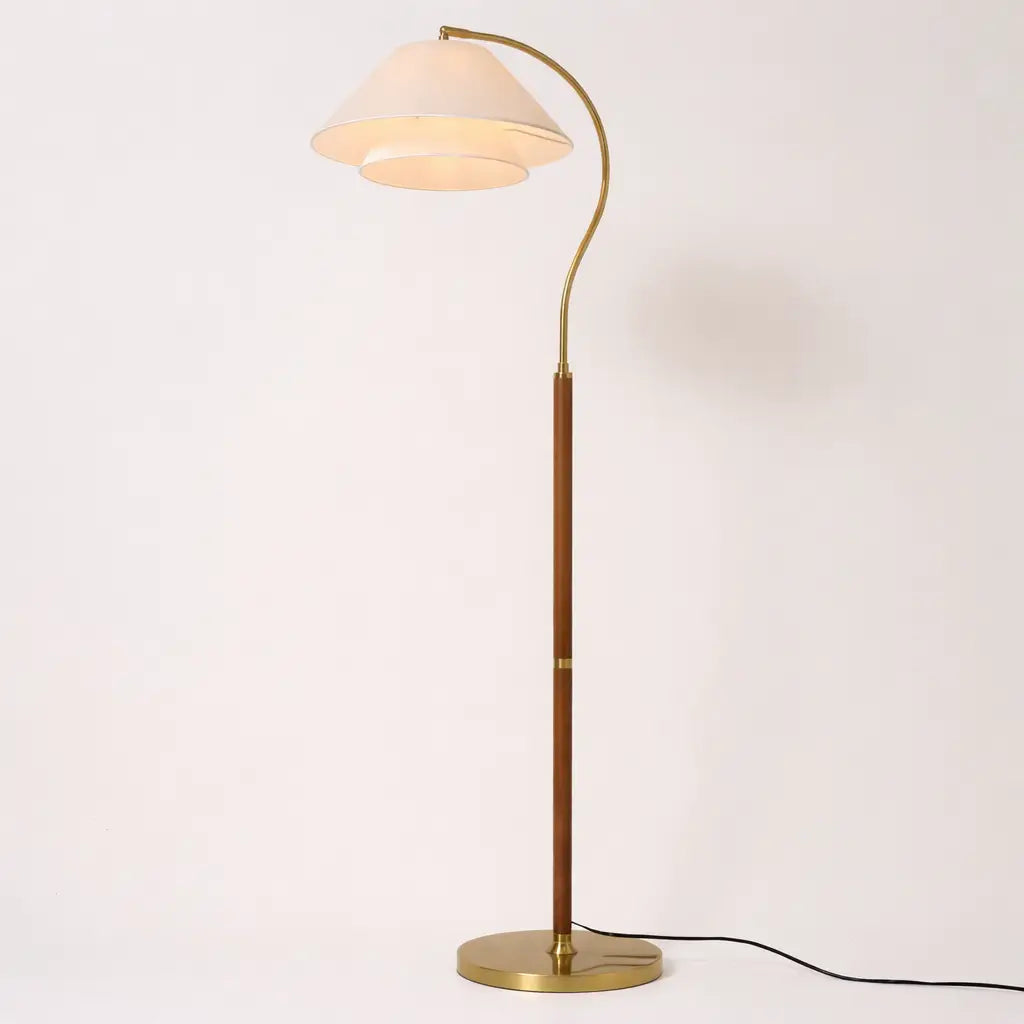 Sven Mid-Century Wood & Fabric Arc Floor Lamp