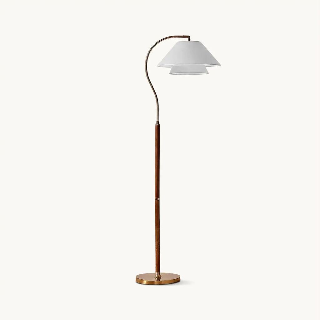 Sven Mid-Century Wood & Fabric Arc Floor Lamp