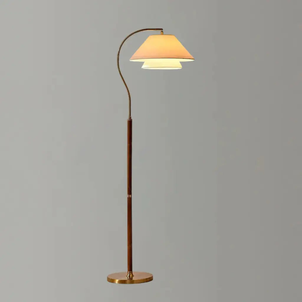 Sven Mid-Century Wood & Fabric Arc Floor Lamp