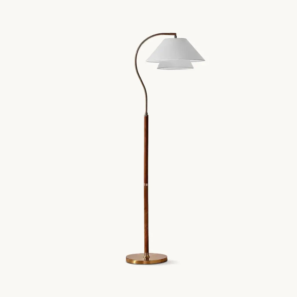 Sven Mid-Century Wood & Fabric Arc Floor Lamp