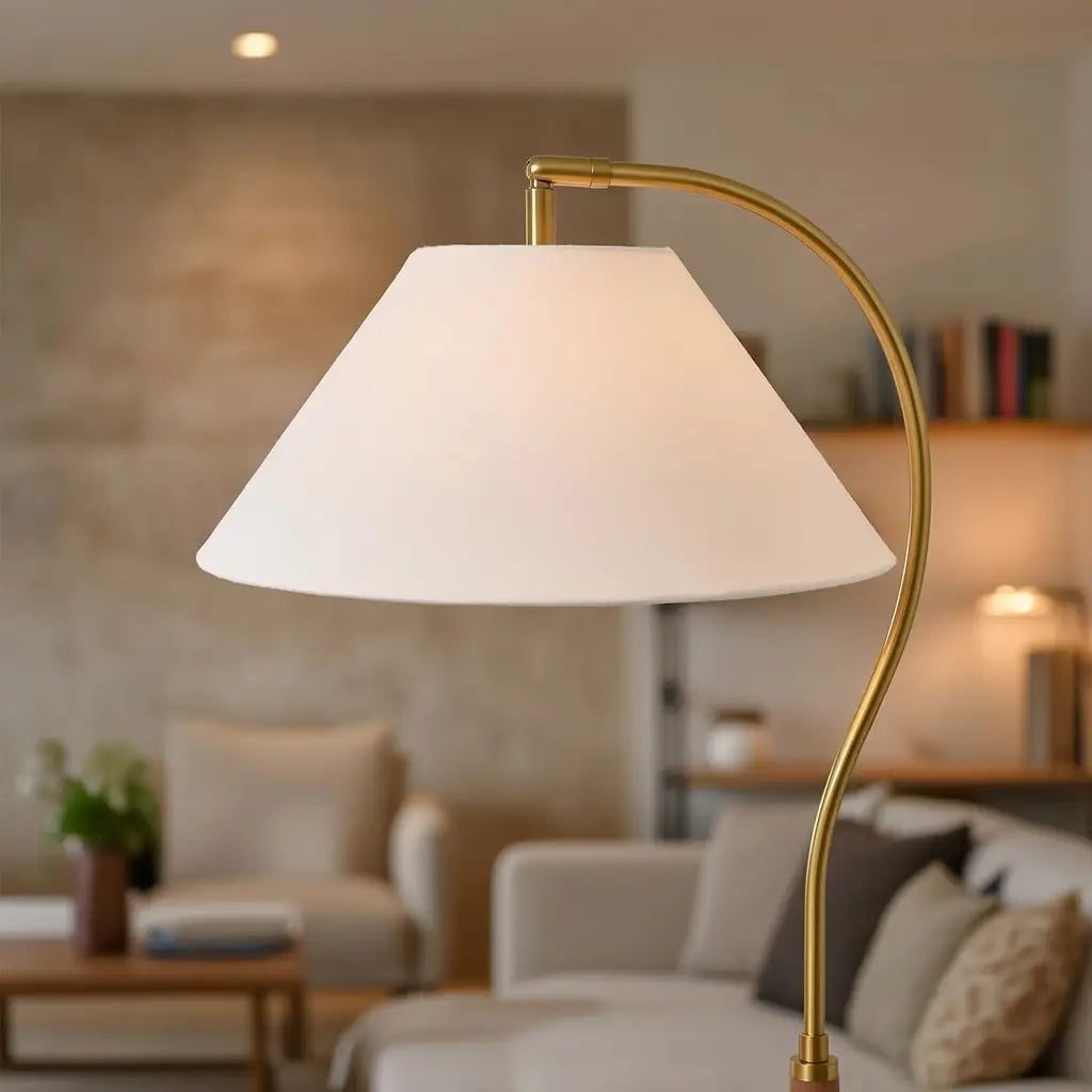 Sven Mid-Century Wood & Fabric Arc Floor Lamp
