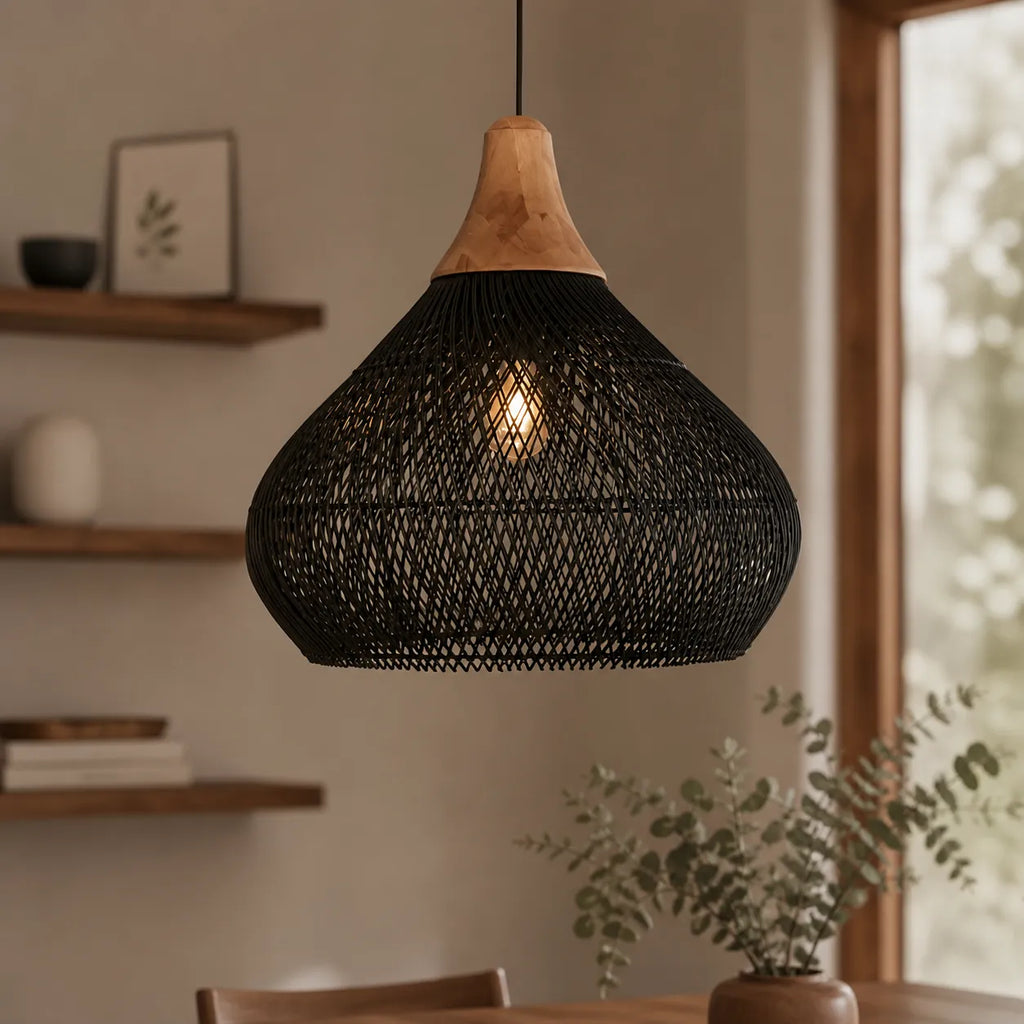 Inez Natural Open-Weave Rattan Pendant Light